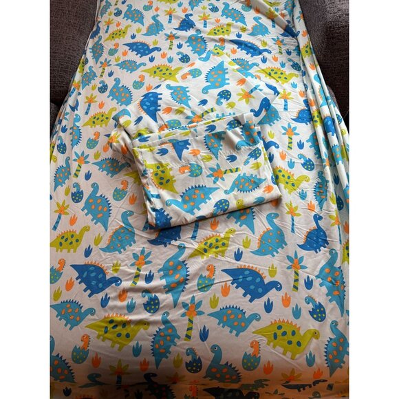 Kite Kids Dinosaur Print Twin Sheet Set With Fitted Sheet Flat Sheet & Pillowcas - Picture 1 of 13